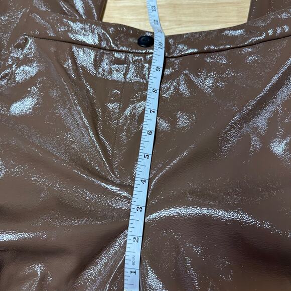 ALIX NYC NWT Loring Pants Faux Patent Leather Size 6 Mid Rise Acorn Brown - Picture 11 of 12